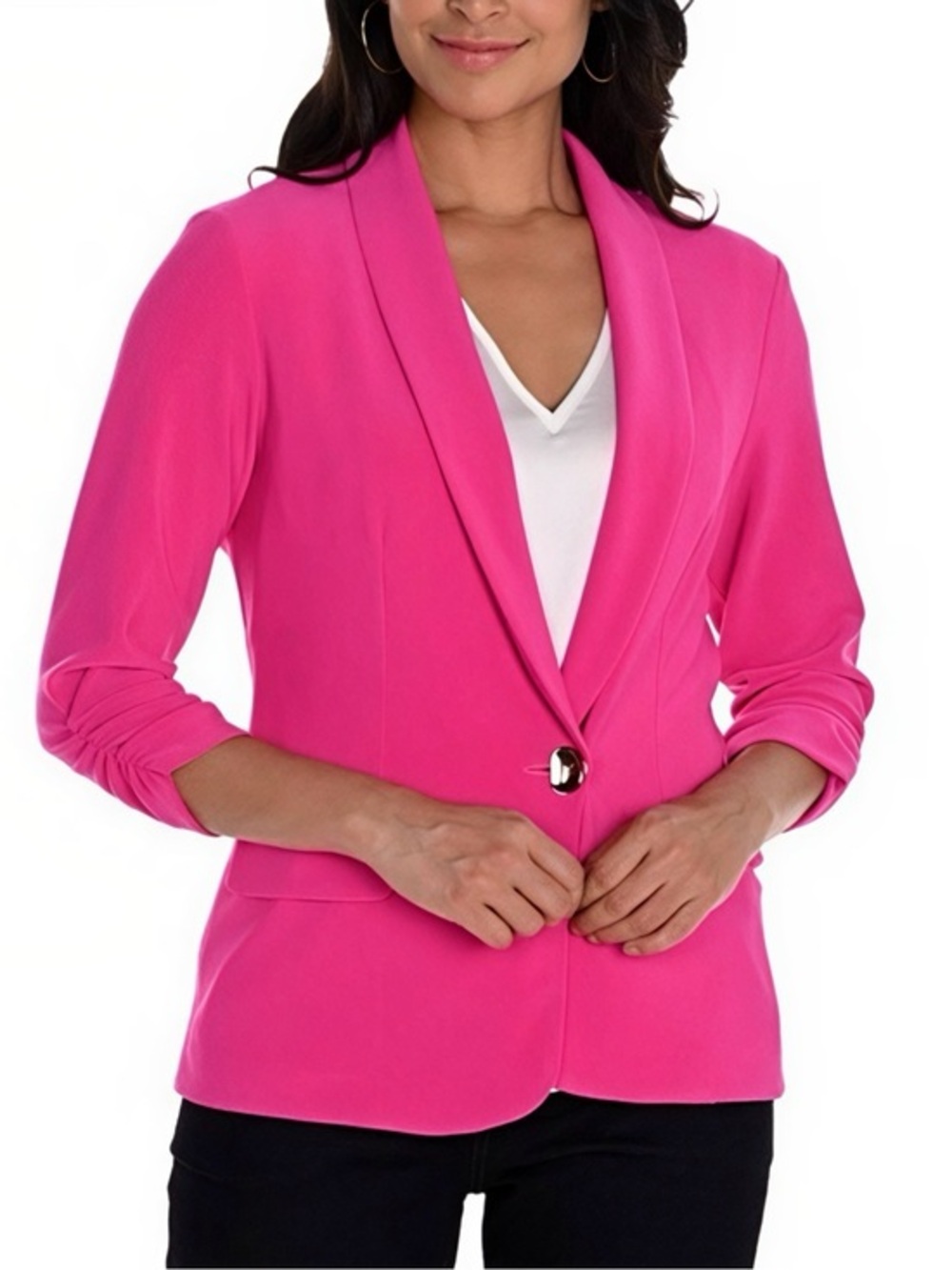 NY Collection | Magenta One Button Blazer Quarter Sleeve